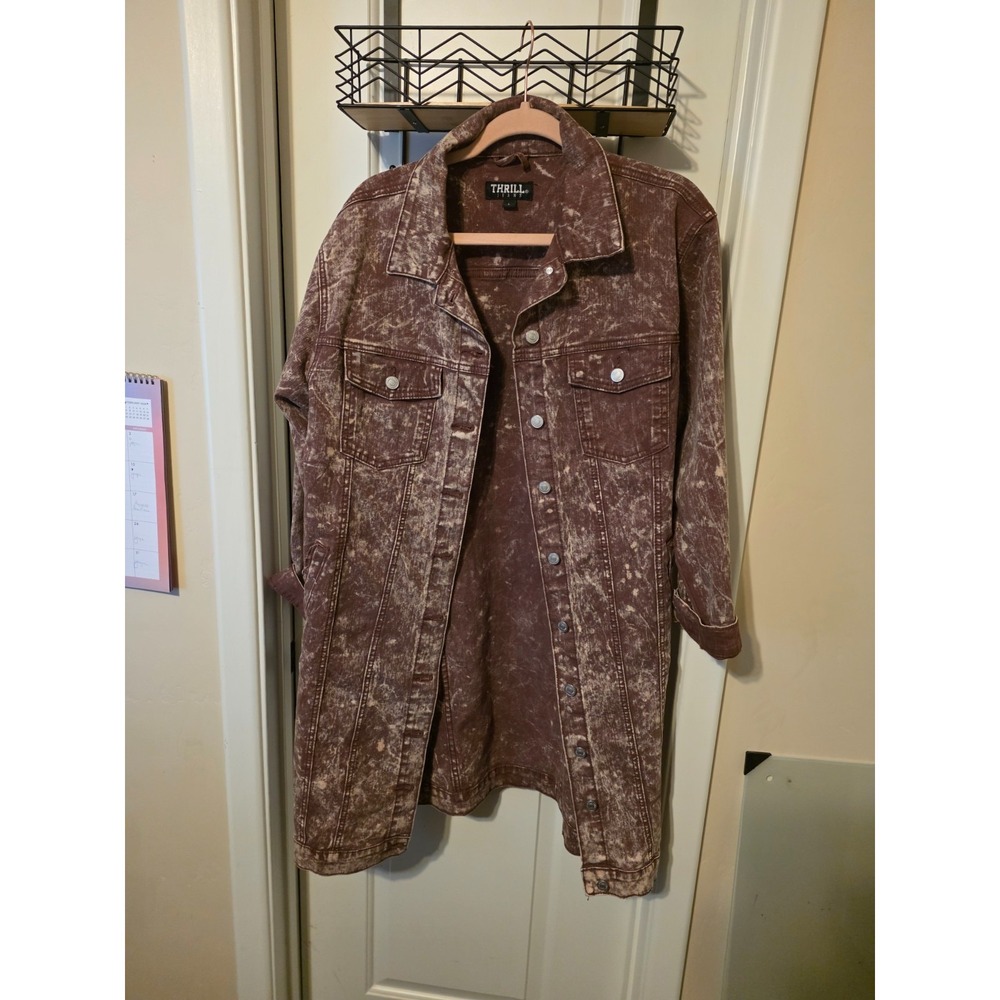 Thrill Jeans long jean jacket rustic large brown and cream